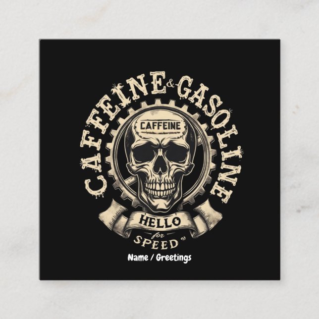 Cartão De Visita Quadrado Cafeína e Gasolina digam "Olá" ao Speed Sticker (Frente)