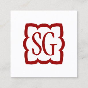 Cartão De Visita Quadrado Caixa de curva 03 - Iniciais - Ruby Red