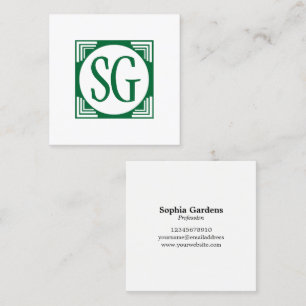 Cartão De Visita Quadrado Caixa do círculo - iniciais - Forest Green