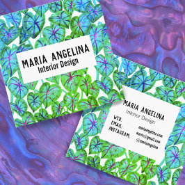 Cartão De Visita Quadrado Caládio de cor tropical deixa Design de aquarela