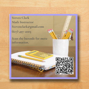 Cartão De Visita Quadrado Calculadora de Código QR Tutor Roxo Professor de M