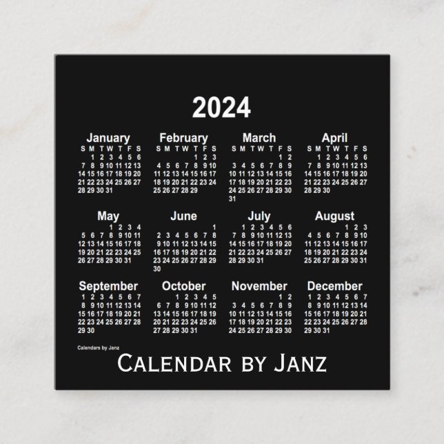 Cartão De Visita Quadrado Calendário Branco Neon 2024 por Janz (Frente)