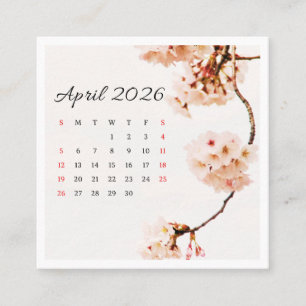 Cartão De Visita Quadrado Calendário de Abril de 2026