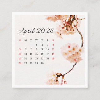 Cartão De Visita Quadrado Calendário de Abril de 2026
