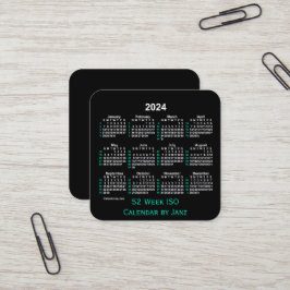 Cartão De Visita Quadrado Calendário ISO 2024 Neon 52 Week de Janz