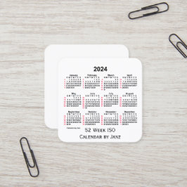 Cartão De Visita Quadrado Calendário ISO 2024 White 52 Week por Janz