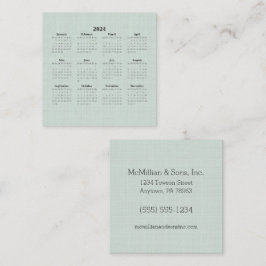 Cartão De Visita Quadrado Calendário Mensal em Linha Verde 2024 Personalizad