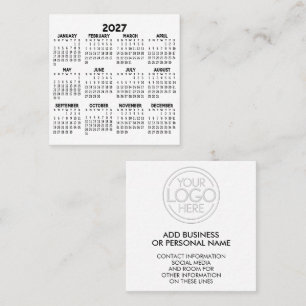 Cartão De Visita Quadrado Calendário Mini Branco Mínimo 2027 com Logotipo