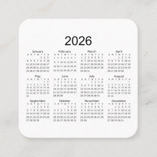Cartão De Visita Quadrado Calendário Minimalista Simples 2026