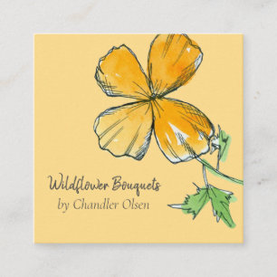 Cartão De Visita Quadrado California Poppies Wildflower Watercolor Orange