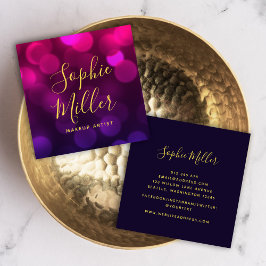 Cartão De Visita Quadrado Caligrafia moderna Luzes azuis magenta