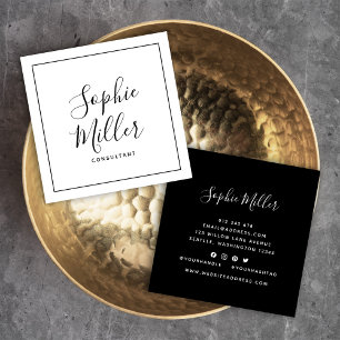 Cartão De Visita Quadrado Caligrafia na fronteira negra Script de Mídia Soci