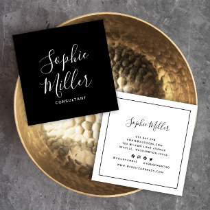 Cartão De Visita Quadrado Caligrafia nas fronteiras negras - Script de mídi