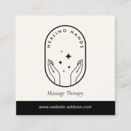 Cartão De Visita Quadrado Calor moderno Mãos Massagem logotipo preto e marfi