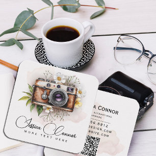 Cartão De Visita Quadrado Câmara Floral Vintage - Fotografia Personalizada
