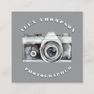 Cartão De Visita Quadrado Câmera Aquarela Fotografia Personalizada