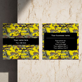 Cartão De Visita Quadrado Camuflagem Amarela e Marrom, Militar, Exército