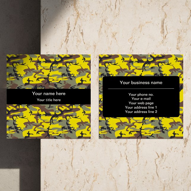 Cartão De Visita Quadrado Camuflagem Amarela e Marrom, Militar, Exército (Criador carregado)