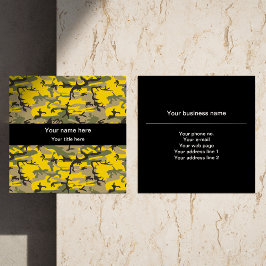 Cartão De Visita Quadrado Camuflagem Amarela e Verde, Militar, Exército