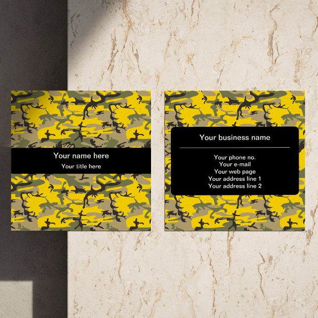 Cartão De Visita Quadrado Camuflagem Amarela e Verde, Militar, Exército (Criador carregado)