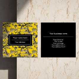 Cartão De Visita Quadrado Camuflagem Amarela e Verde, Militar, Exército