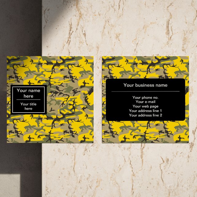 Cartão De Visita Quadrado Camuflagem Amarela e Verde, Militar, Exército (Criador carregado)
