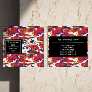 Cartão De Visita Quadrado Camuflagem, Azul Branco Vermelho Dourado, Militar,