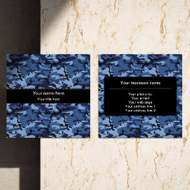 Cartão De Visita Quadrado Camuflagem Azul marinho, Padrão Militar, Exército