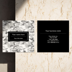 Cartão De Visita Quadrado Camuflagem Cinza, Camuflagem de Inverno, Camuflage