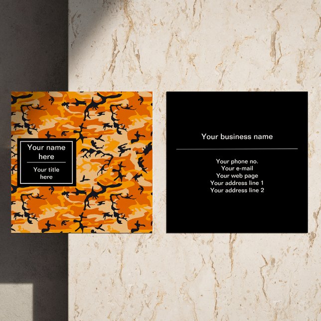 Cartão De Visita Quadrado Camuflagem Laranja, Militar, Exército (Criador carregado)