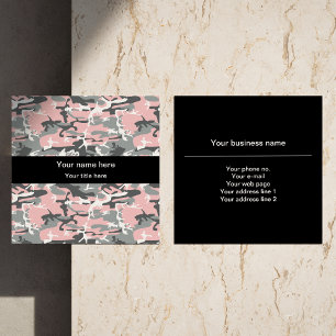 Cartão De Visita Quadrado Camuflagem rosa e Cinza, Militar, Exército