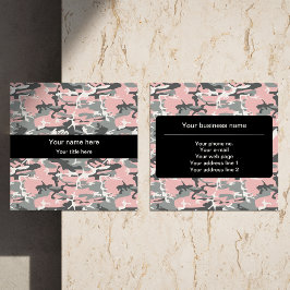 Cartão De Visita Quadrado Camuflagem rosa e Cinza, Militar, Exército