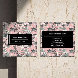 Cartão De Visita Quadrado Camuflagem rosa e Cinza, Militar, Exército