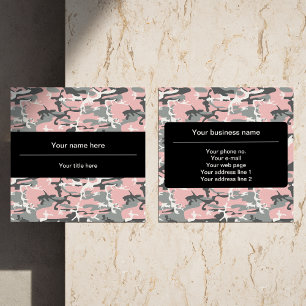 Cartão De Visita Quadrado Camuflagem rosa e Cinza, Militar, Exército