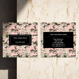 Cartão De Visita Quadrado Camuflagem rosa e verde, Militares, Exército