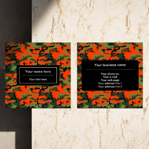 Cartão De Visita Quadrado Camuflagem Verde Laranja, Militar, Exército