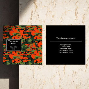 Cartão De Visita Quadrado Camuflagem Verde Laranja, Militar, Exército