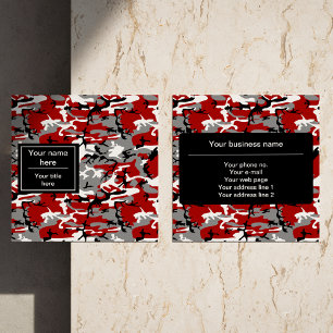 Cartão De Visita Quadrado Camuflagem Vermelha e Cinza, Camuflagem, Militar,