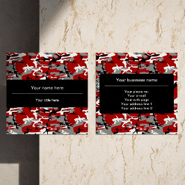 Cartão De Visita Quadrado Camuflagem Vermelha e Cinza, Militar, Exército