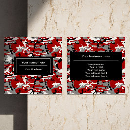 Cartão De Visita Quadrado Camuflagem Vermelha e Cinza, Militar, Exército