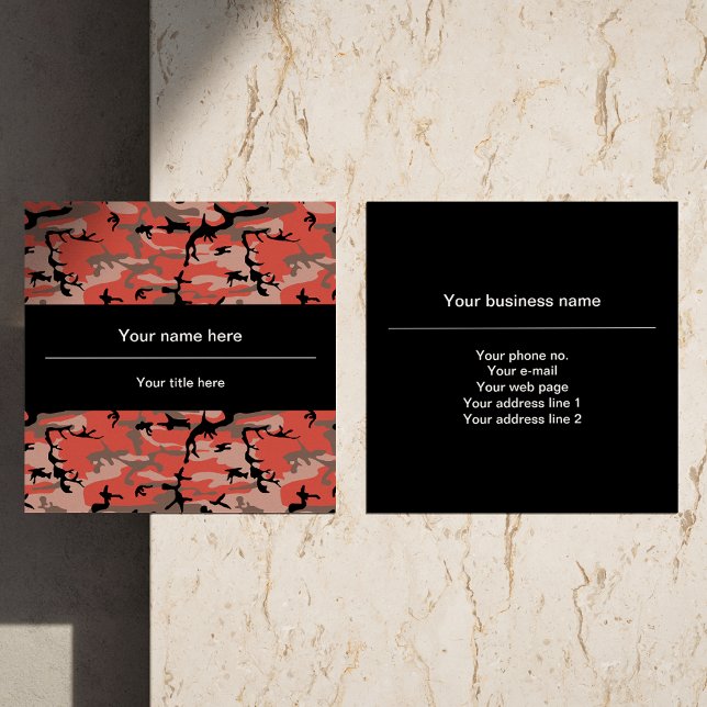 Cartão De Visita Quadrado Camuflagem Vermelha e Marrom, Militar, Exército (Criador carregado)