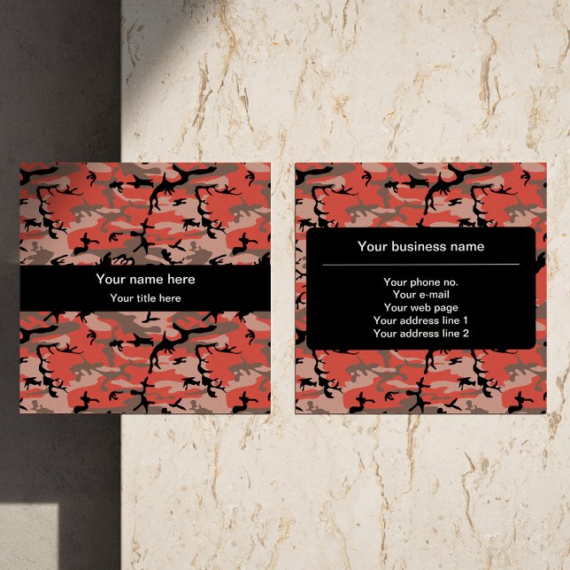 Cartão De Visita Quadrado Camuflagem Vermelha e Marrom, Militar, Exército (Criador carregado)