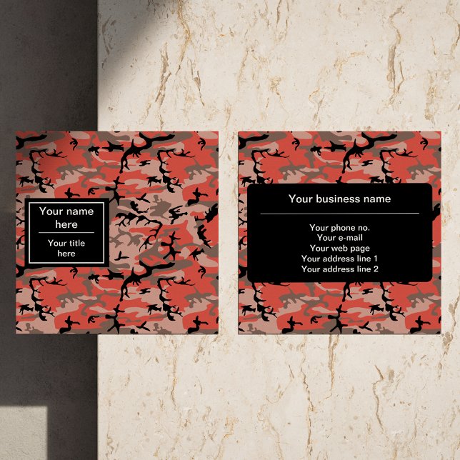 Cartão De Visita Quadrado Camuflagem Vermelha e Marrom, Militar, Exército (Criador carregado)