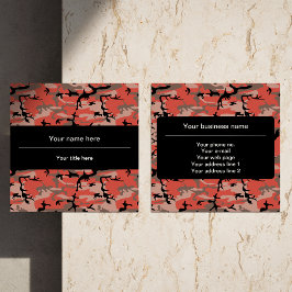 Cartão De Visita Quadrado Camuflagem Vermelha e Marrom, Militar, Exército