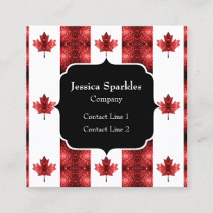Cartão De Visita Quadrado Canadá flag red sparkles, padrão Monograma