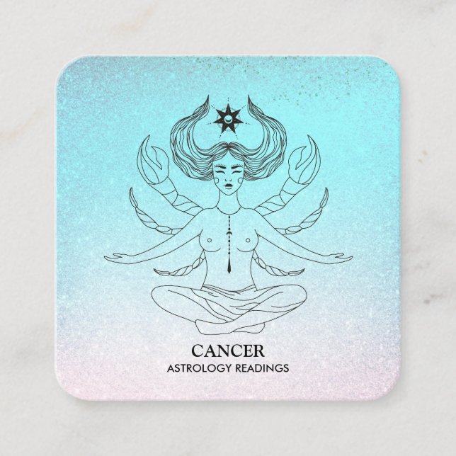 Cartão De Visita Quadrado *~* CANCER - Astrologia Zodiac Lendo Largura da Le (Frente)