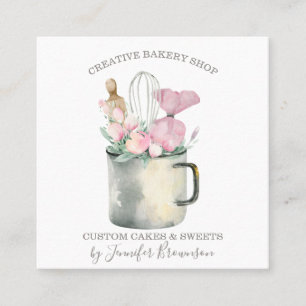 Cartão De Visita Quadrado Caneca de Chef de pastelaria de padaria Boho chic