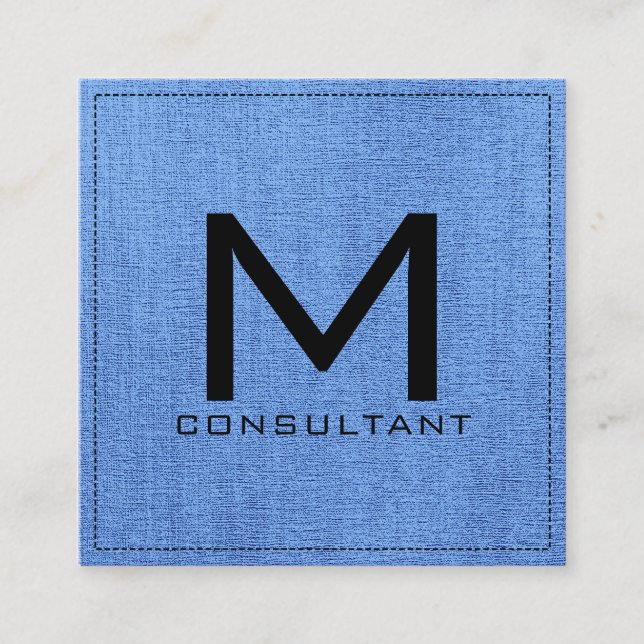 Cartão De Visita Quadrado Canvas azul moderna de Jeans Elegante monograma (Frente)