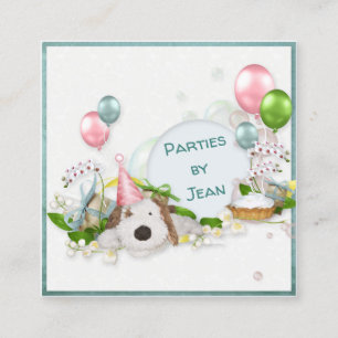 Cartão De Visita Quadrado Cão De Festa No Chapéu Com Balões