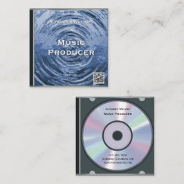 Cartão De Visita Quadrado Capa de CD de Música Azul com QR Code Retrô